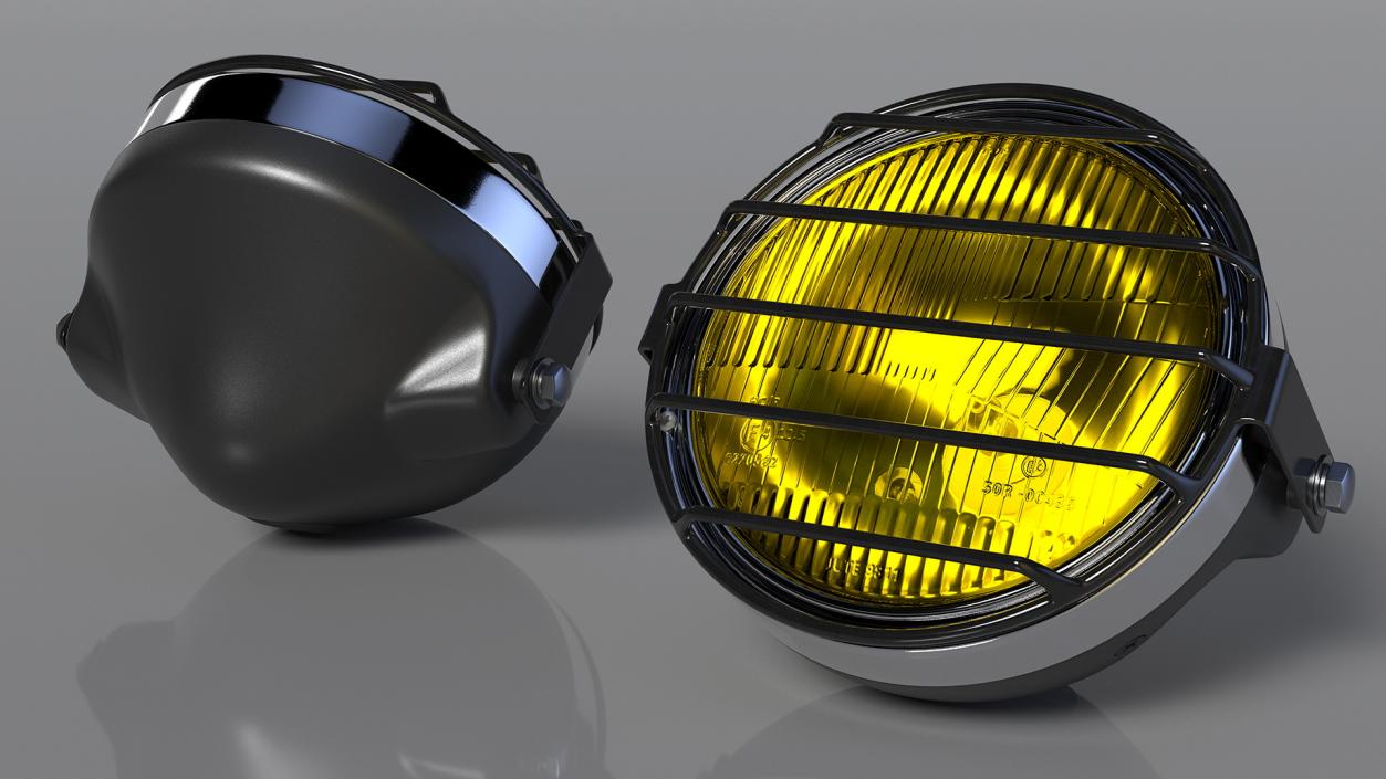 3D model Motorcycle Headlight Yellow with Cover Protector 2