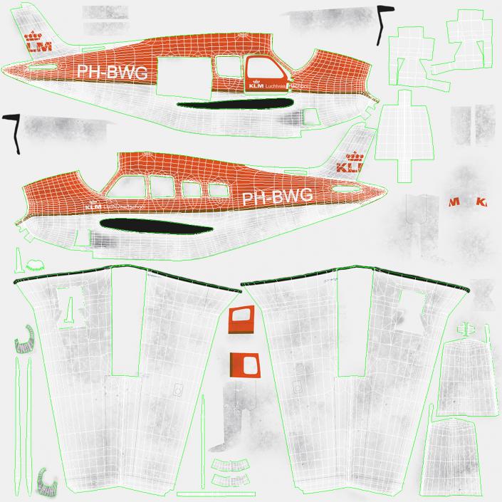 Light Aircraft Beechcraft Bonanza KLM Rigged 3D model