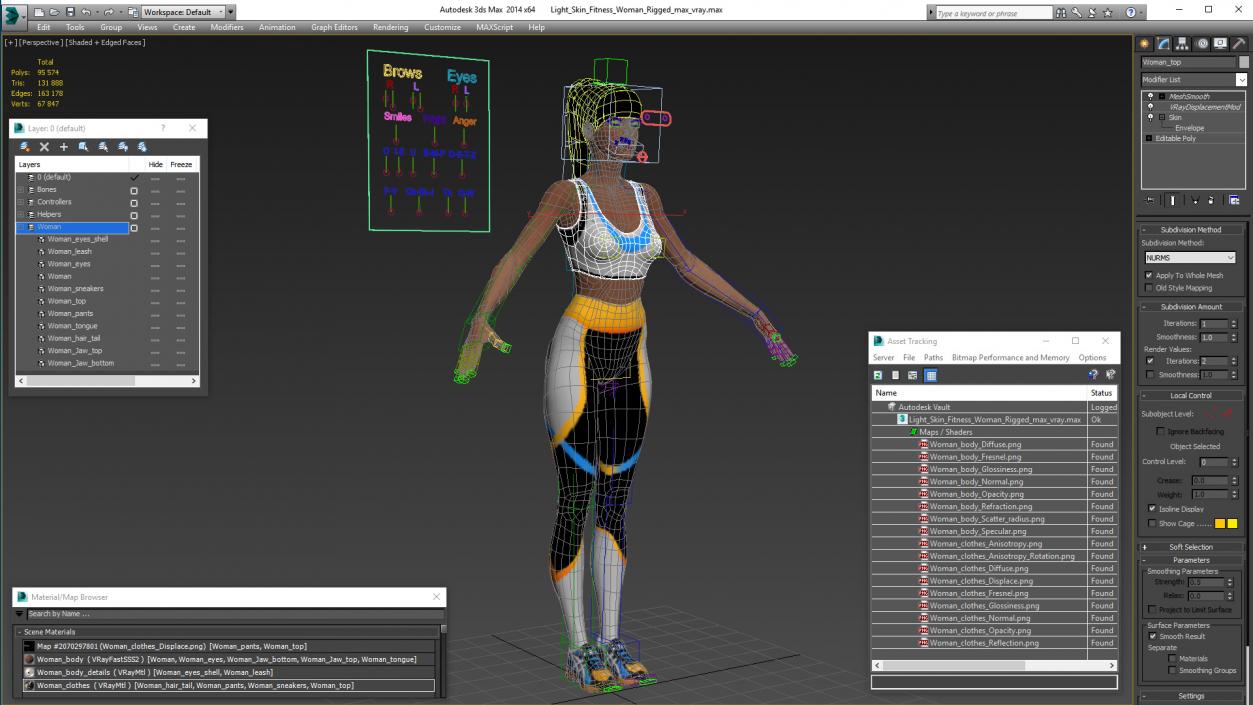 3D Light Skin Fitness Woman Rigged