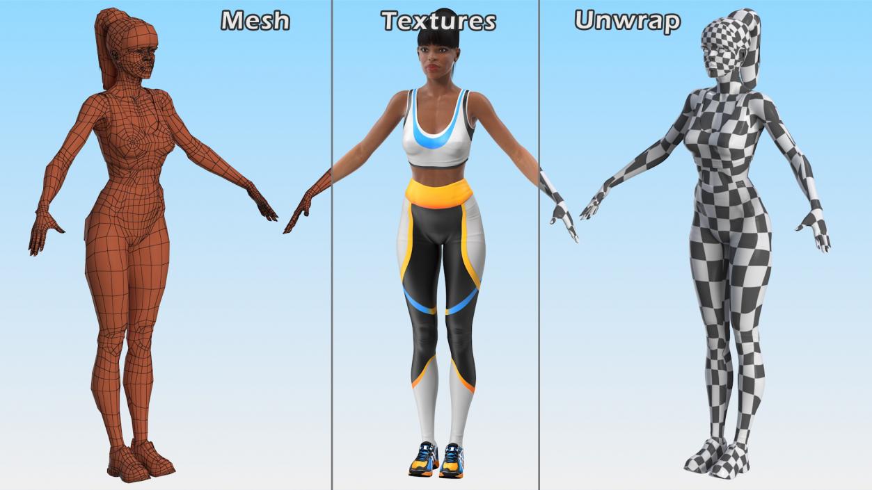 3D Light Skin Fitness Woman Rigged