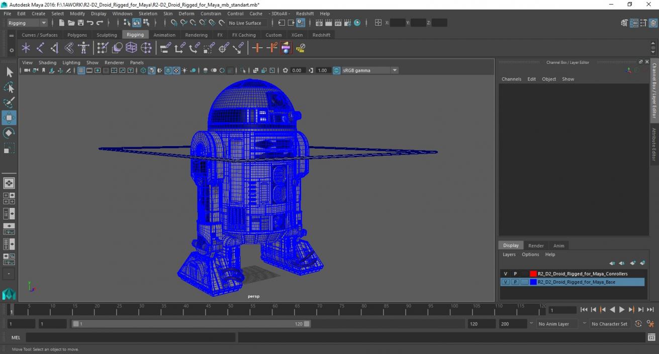 R2-D2 Droid Rigged for Maya 3D