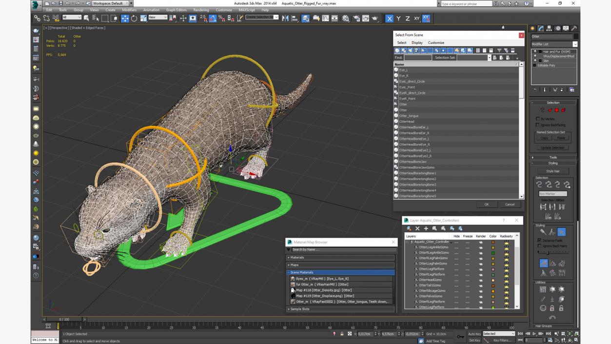 Aquatic Otter Rigged Fur 3D model
