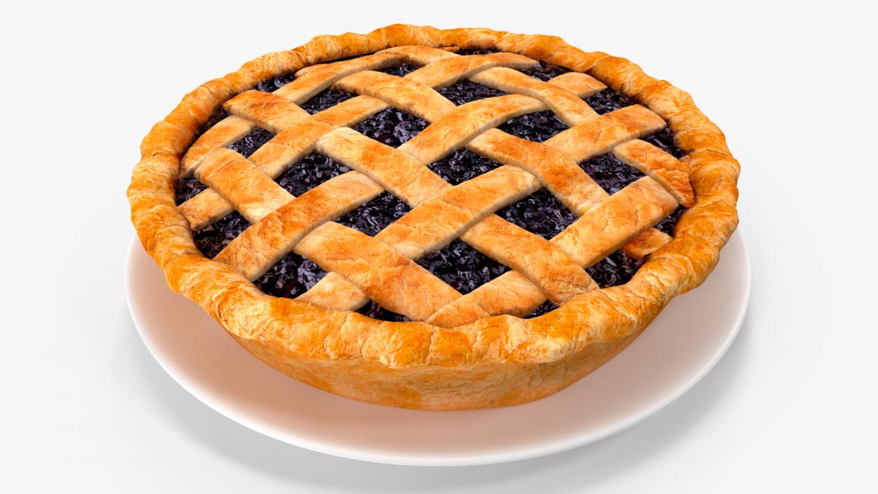 Blueberry Lattice Pie With Plate 3D