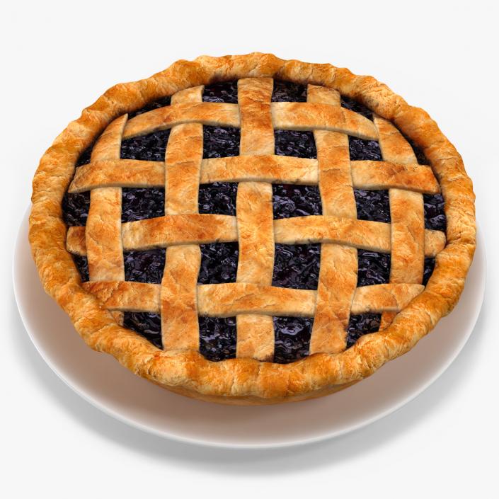 Blueberry Lattice Pie With Plate 3D