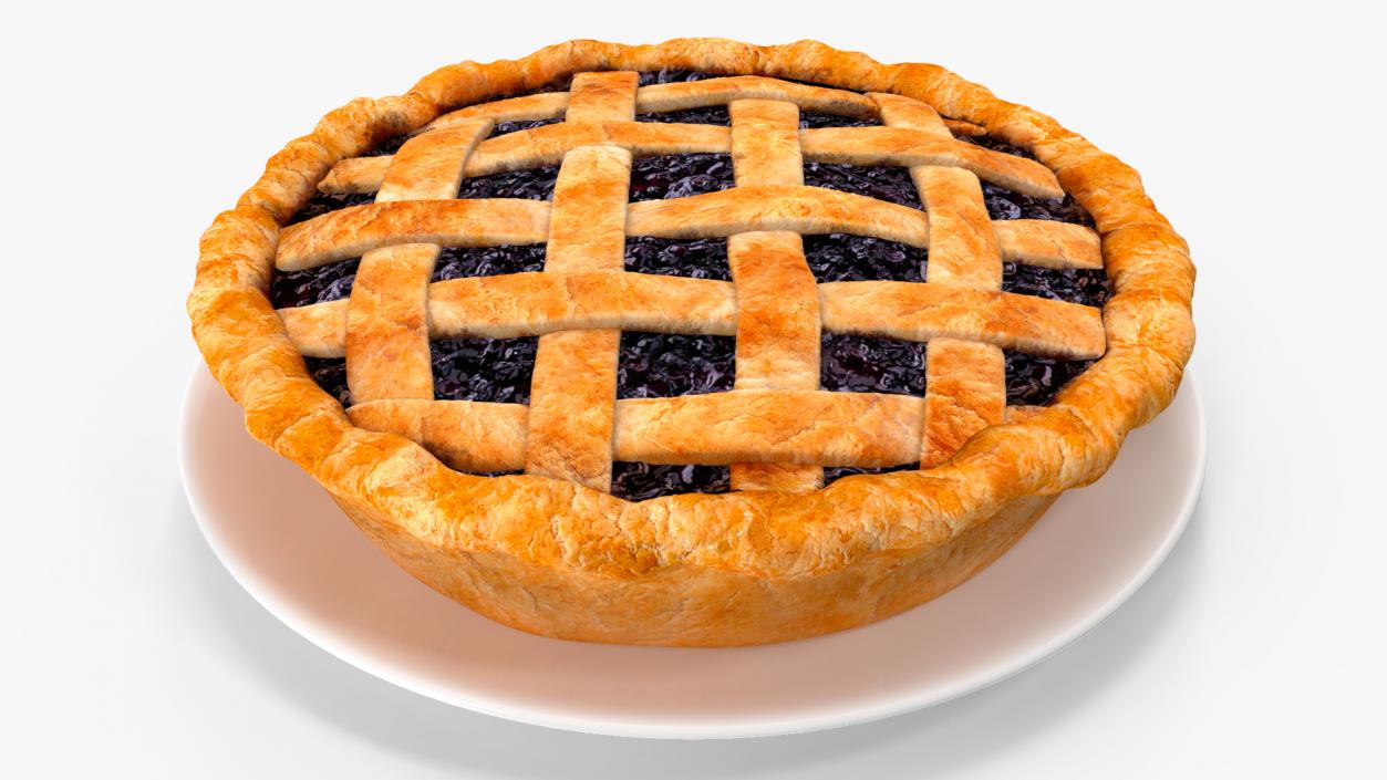 Blueberry Lattice Pie With Plate 3D