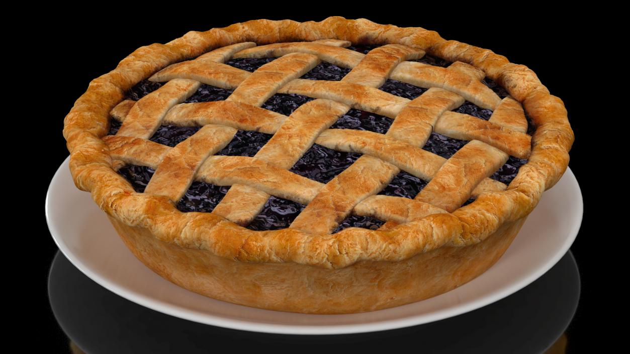 Blueberry Lattice Pie With Plate 3D