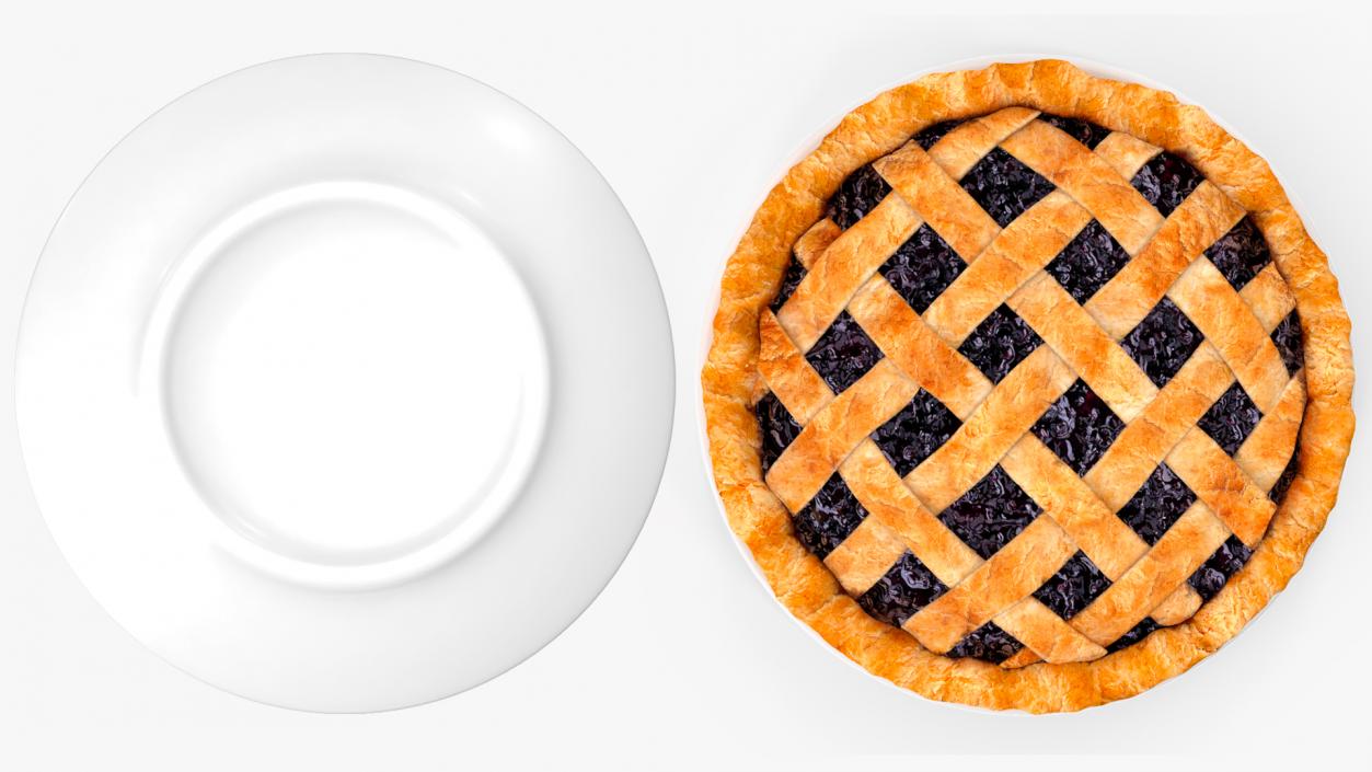 Blueberry Lattice Pie With Plate 3D