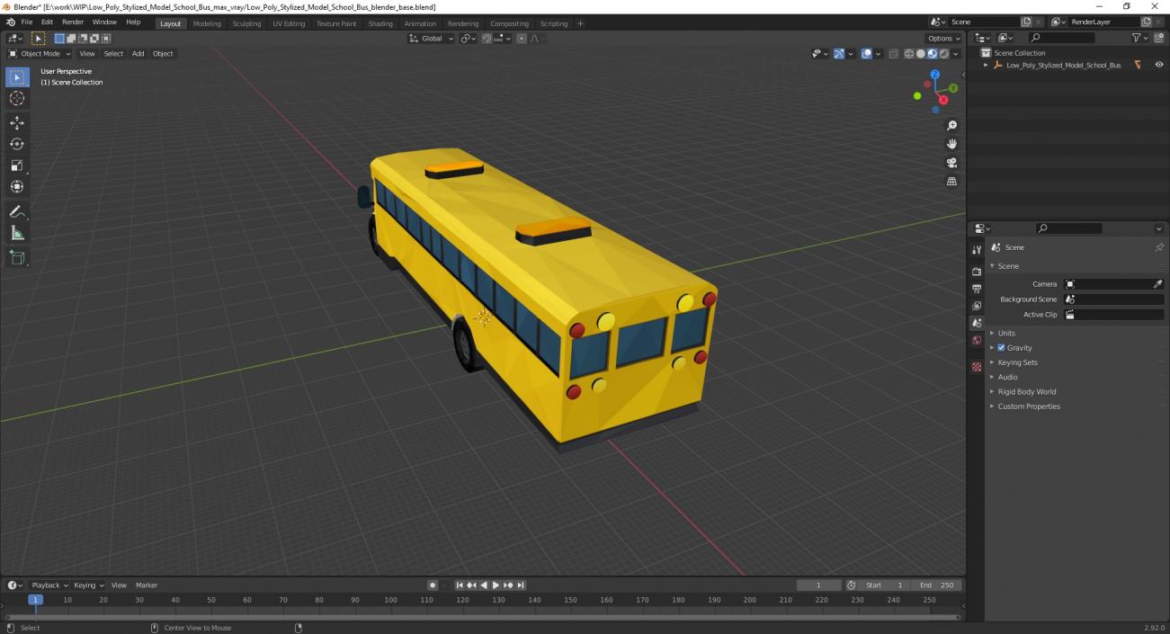 Low Poly Stylized Model School Bus 3D model