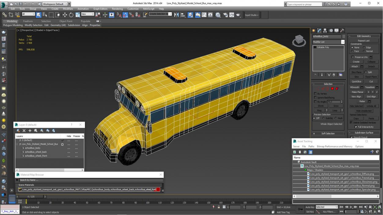 Low Poly Stylized Model School Bus 3D model