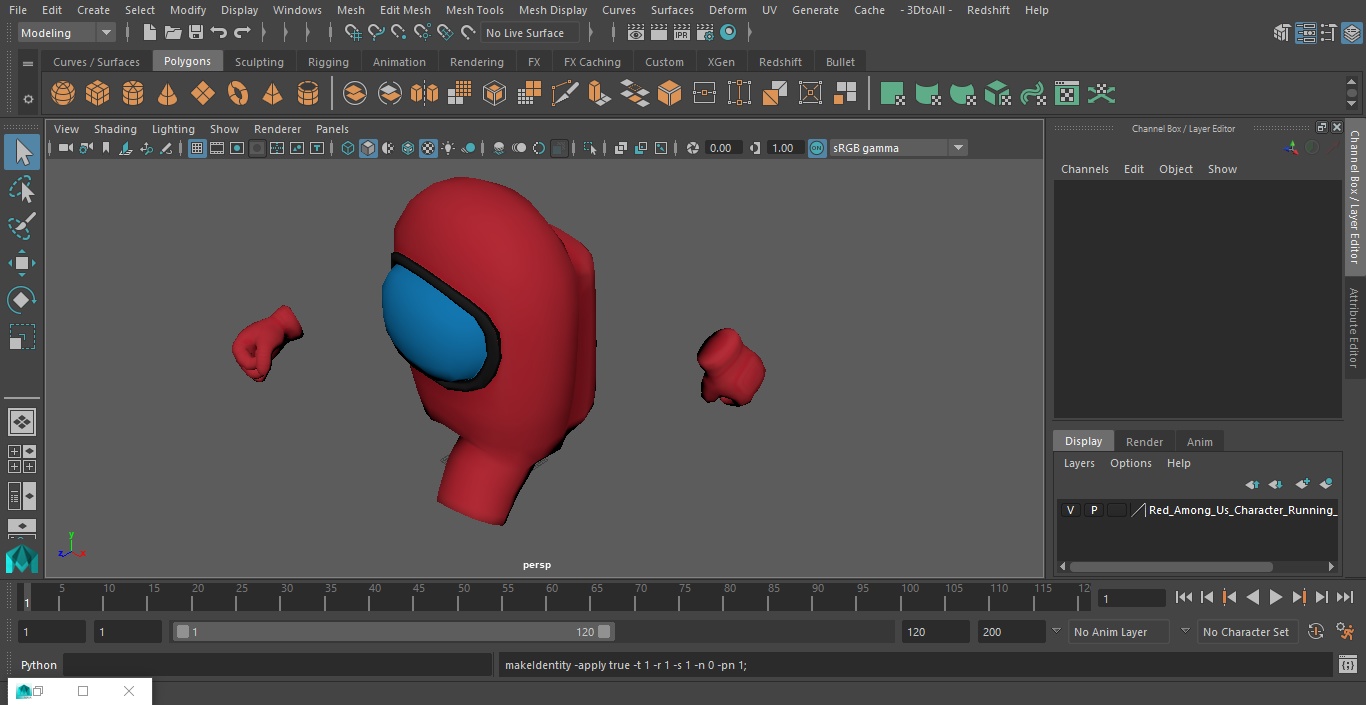 3D model Red Among Us Character Running