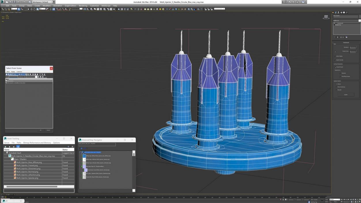 3D model Multi Injector 5 Needles Circular Blue 2