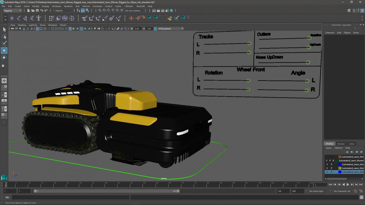 3D Automated Lawn Mower Rigged for Maya