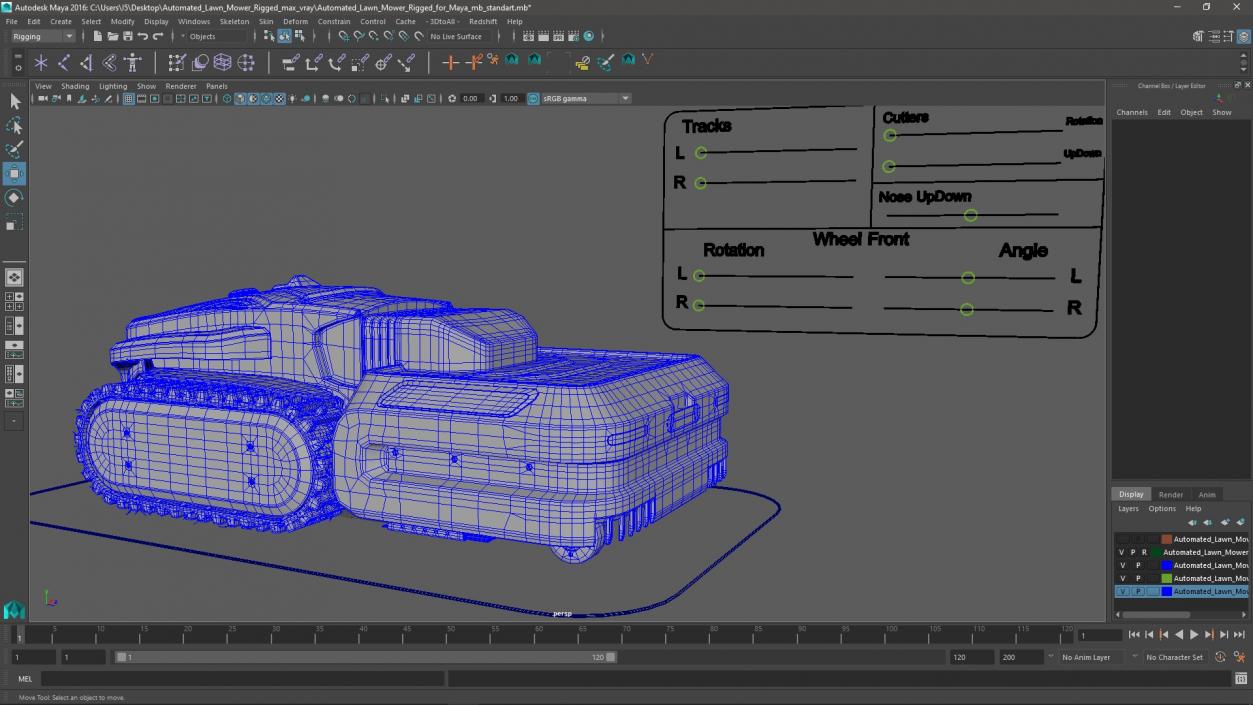 3D Automated Lawn Mower Rigged for Maya