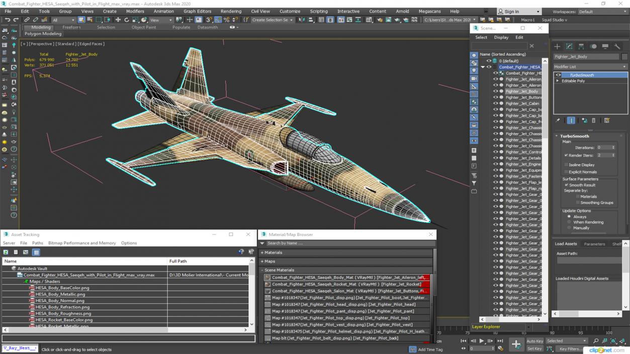 Combat Fighter HESA Saeqeh with Pilot in Flight 3D