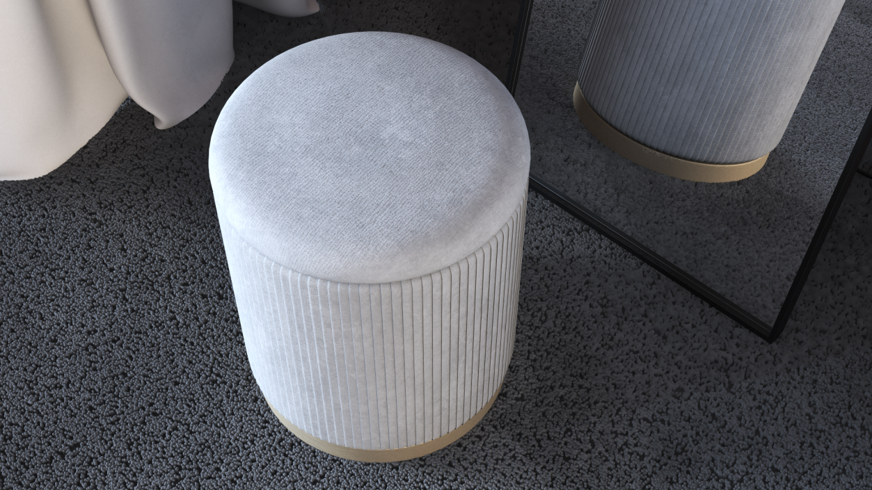 3D Round Fabric Ottoman Stool Grey