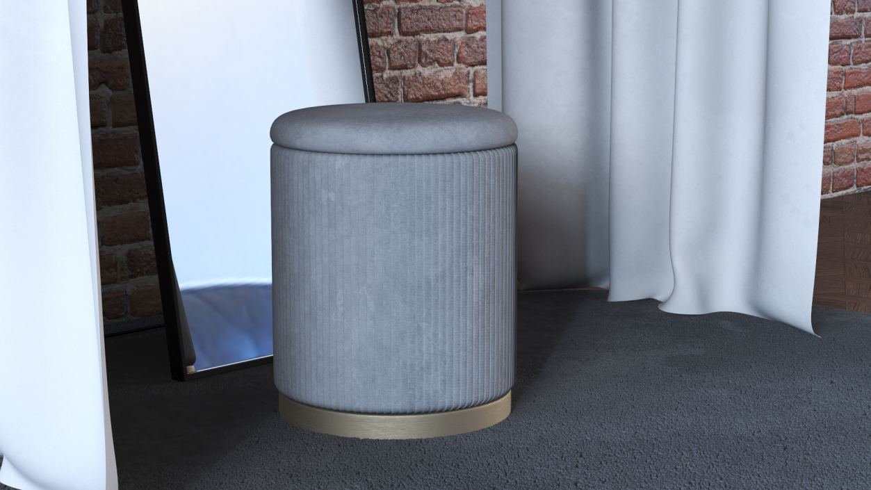 3D Round Fabric Ottoman Stool Grey