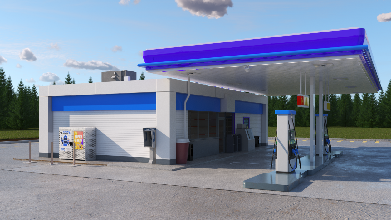 3D model Small Petrol Station Blue