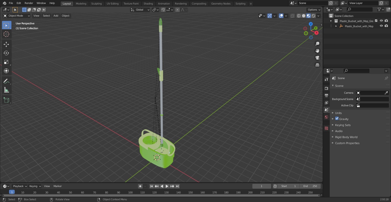 Plastic Bucket with Mop Green 3D model