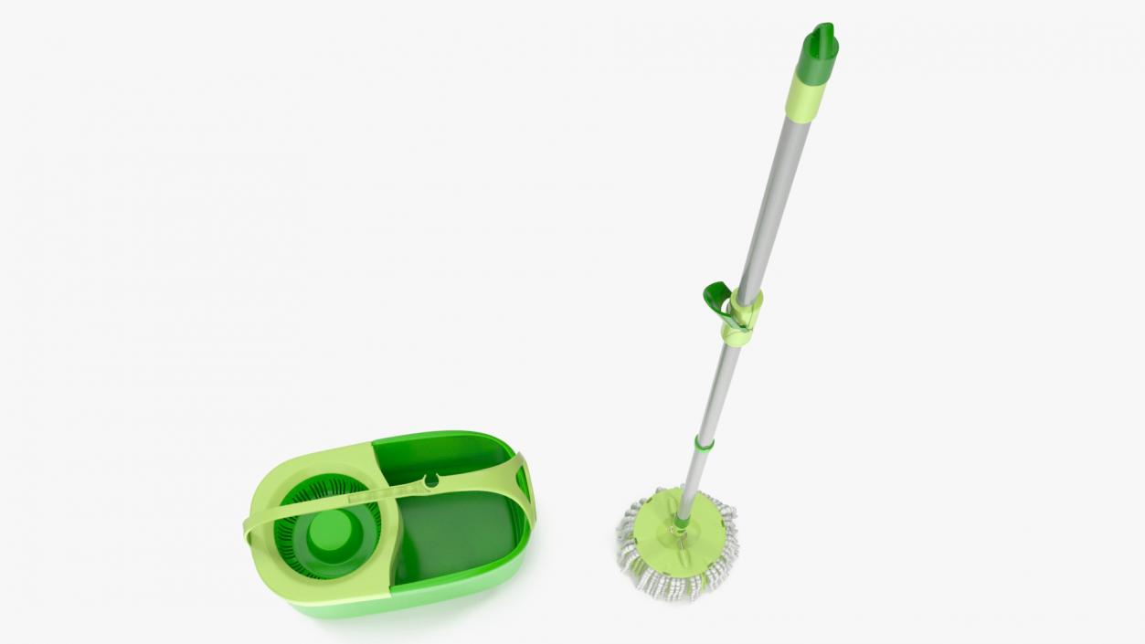 Plastic Bucket with Mop Green 3D model