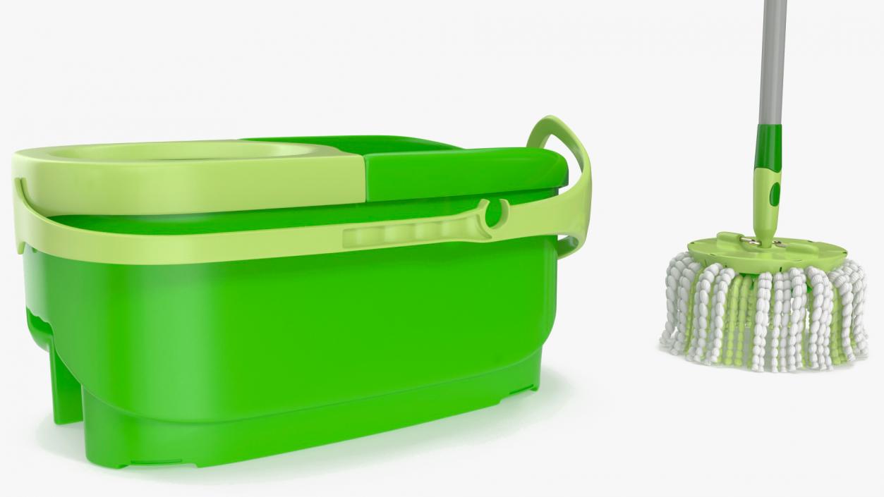 Plastic Bucket with Mop Green 3D model