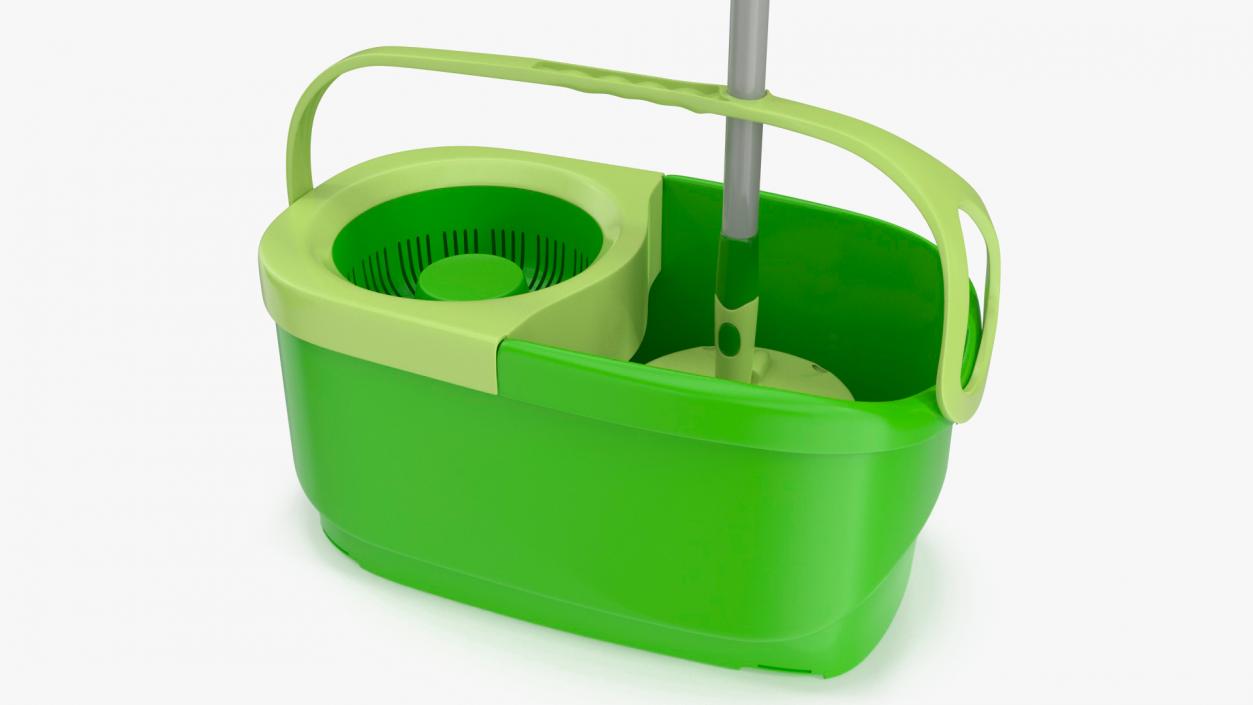 Plastic Bucket with Mop Green 3D model