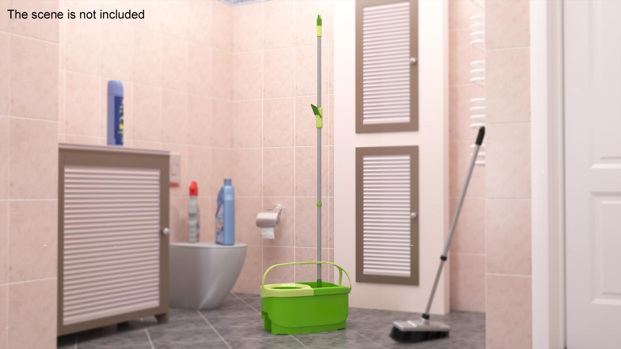 Plastic Bucket with Mop Green 3D model