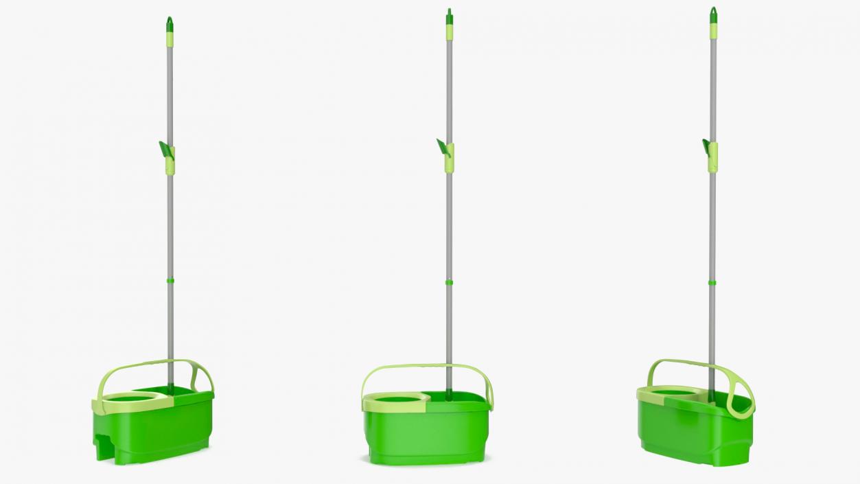 Plastic Bucket with Mop Green 3D model