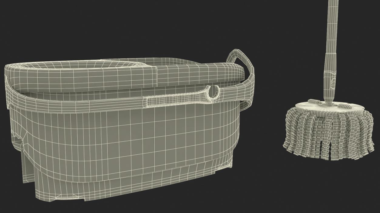 Plastic Bucket with Mop Green 3D model