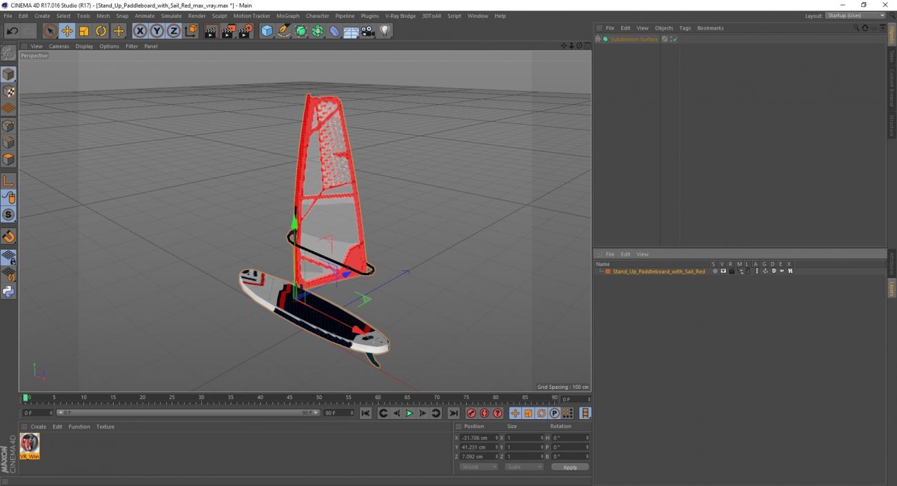 Stand Up Paddleboard with Sail Red 3D model