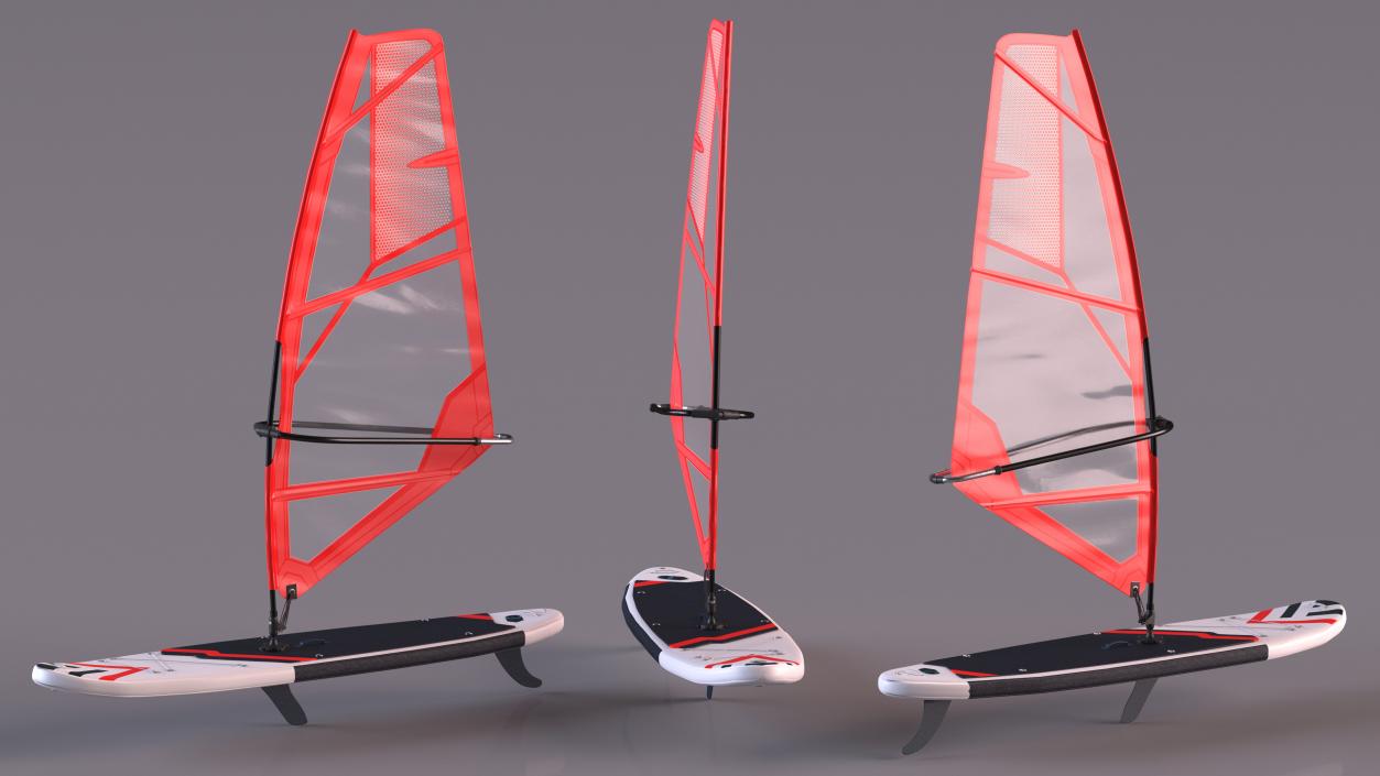 Stand Up Paddleboard with Sail Red 3D model