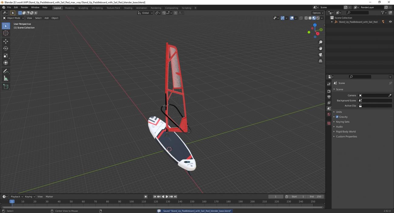 Stand Up Paddleboard with Sail Red 3D model