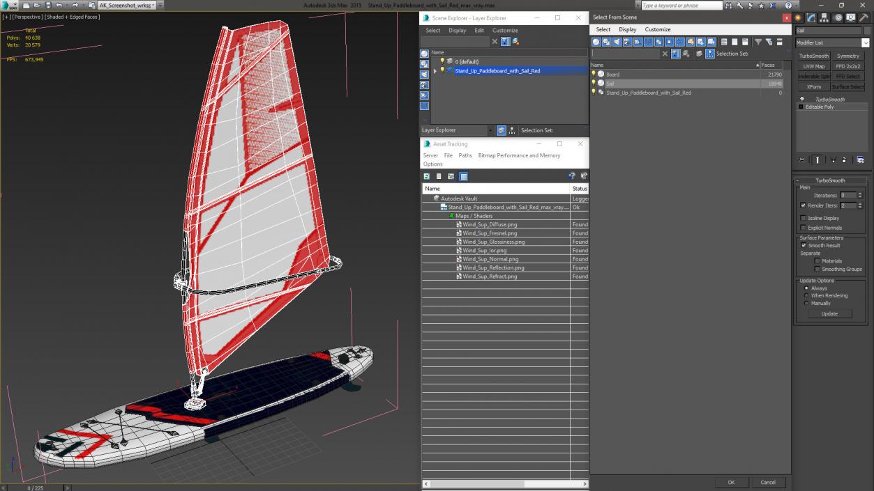 Stand Up Paddleboard with Sail Red 3D model