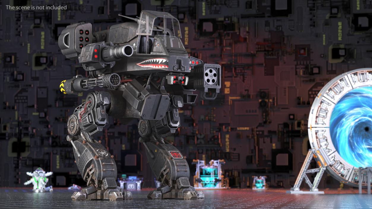 3D Shabby Big Walking Sci-Fi Black Robot with Pilot model