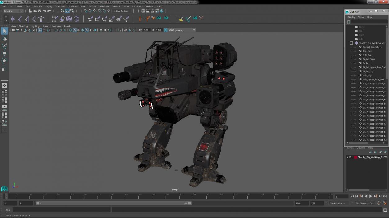 3D Shabby Big Walking Sci-Fi Black Robot with Pilot model