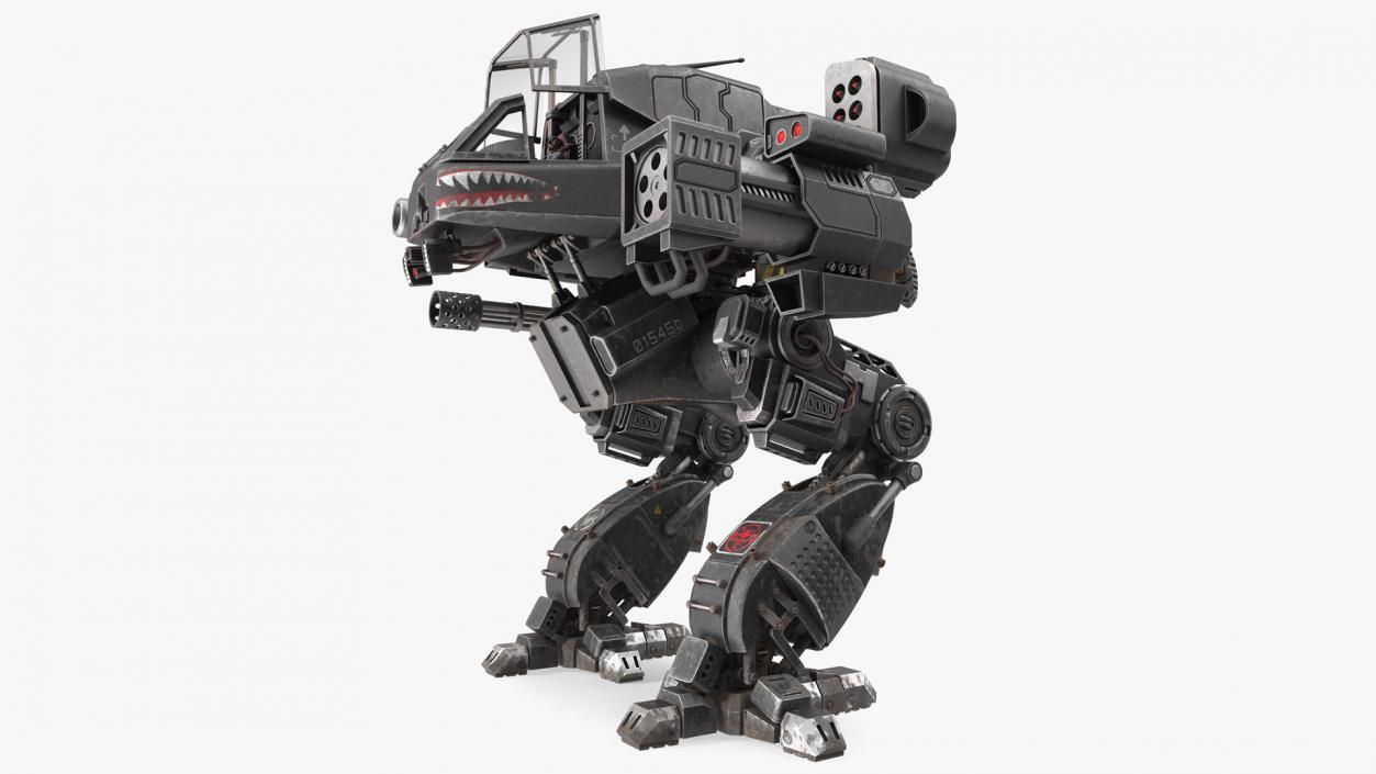 3D Shabby Big Walking Sci-Fi Black Robot with Pilot model