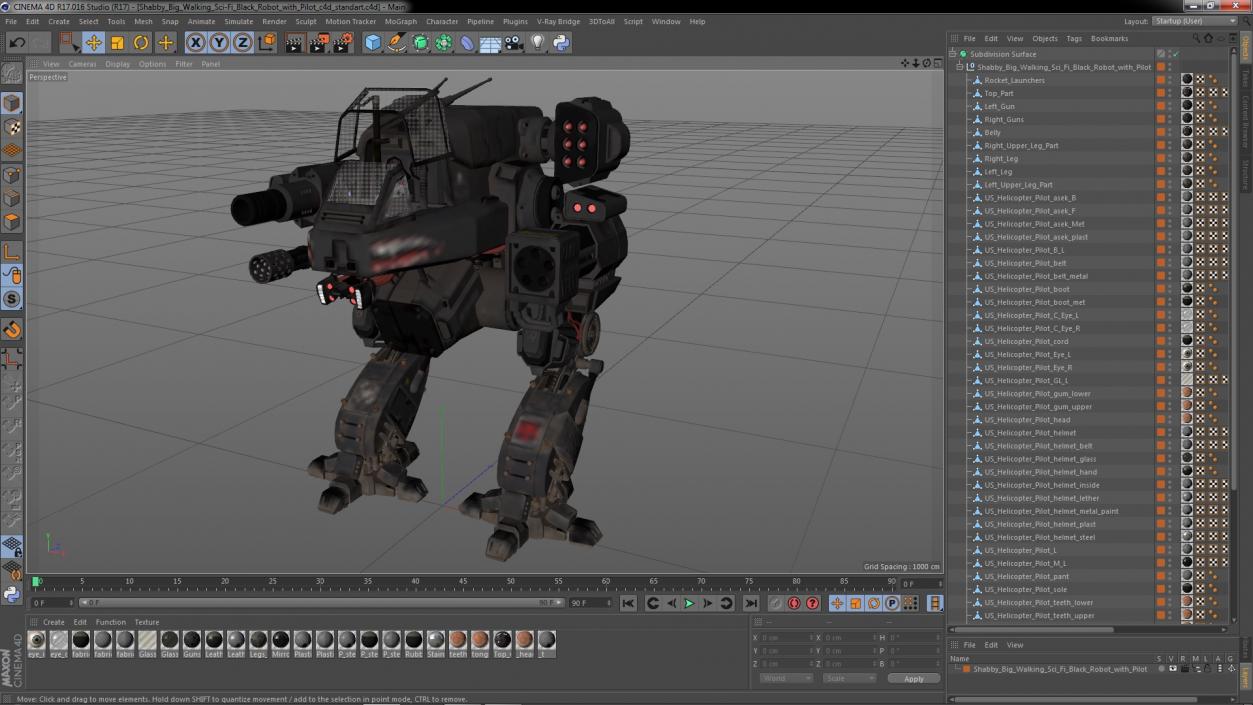 3D Shabby Big Walking Sci-Fi Black Robot with Pilot model