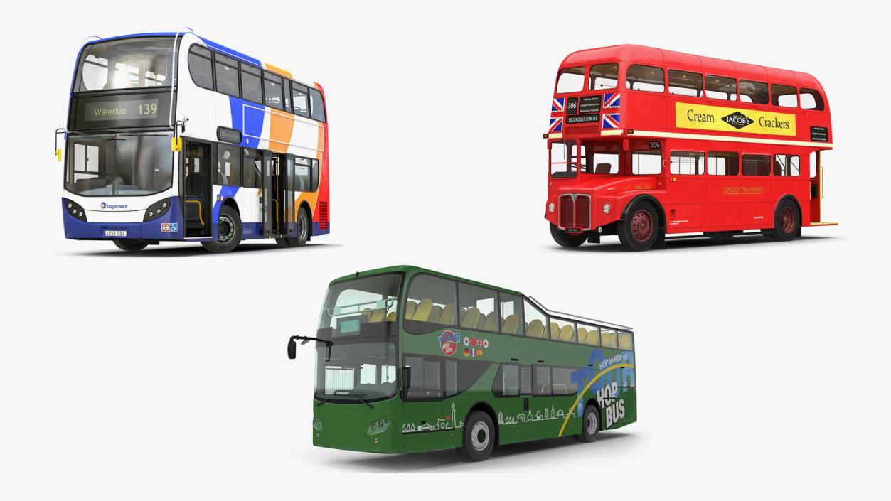 Rigged Double Decker Buses Collection 3D