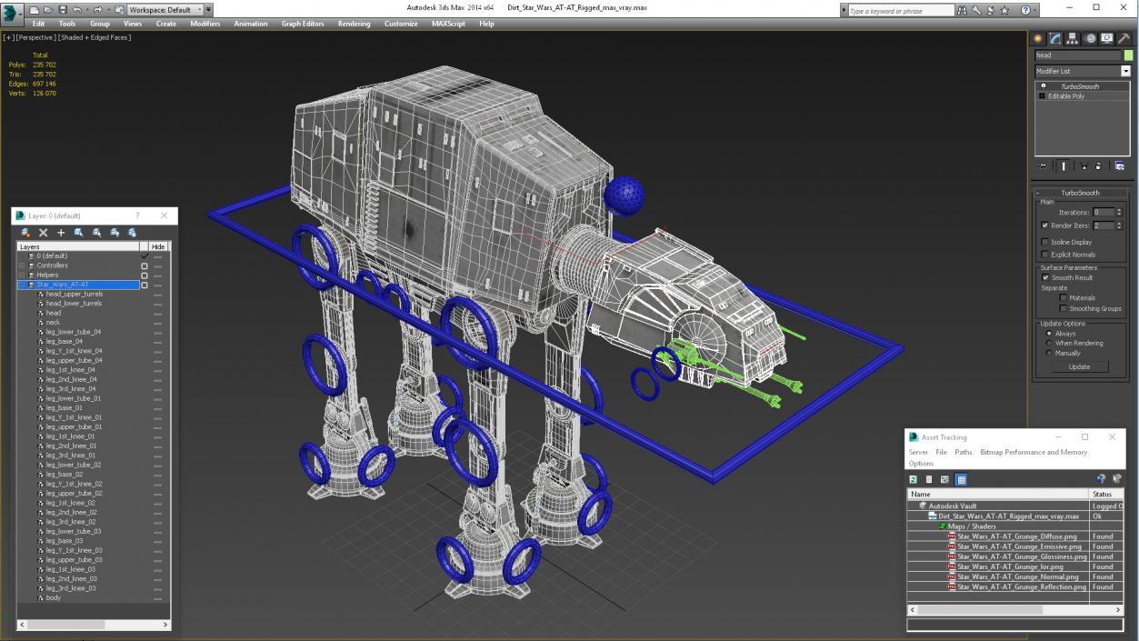 3D Dirt Star Wars AT-AT Rigged for Maya