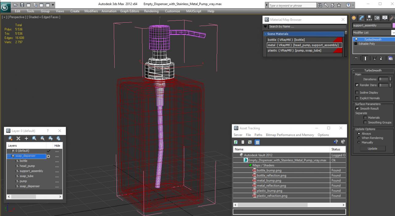 3D Empty Dispenser with Stainless Metal Pump