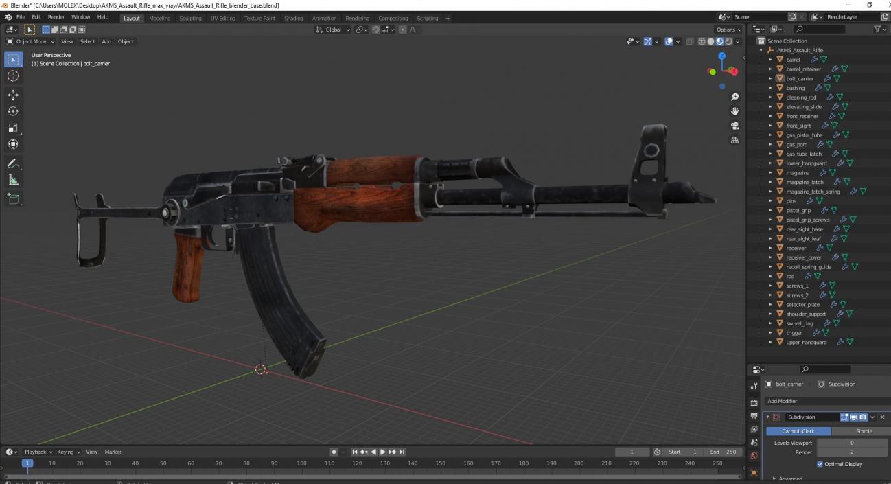 3D AKMS Assault Rifle model