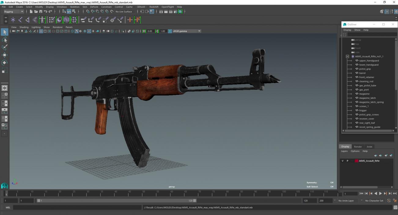 3D AKMS Assault Rifle model