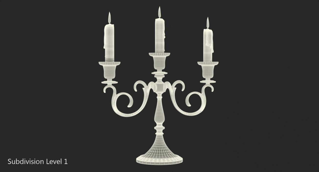 3D Candelabra Gold with Candles model