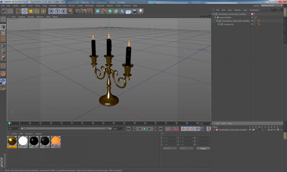 3D Candelabra Gold with Candles model