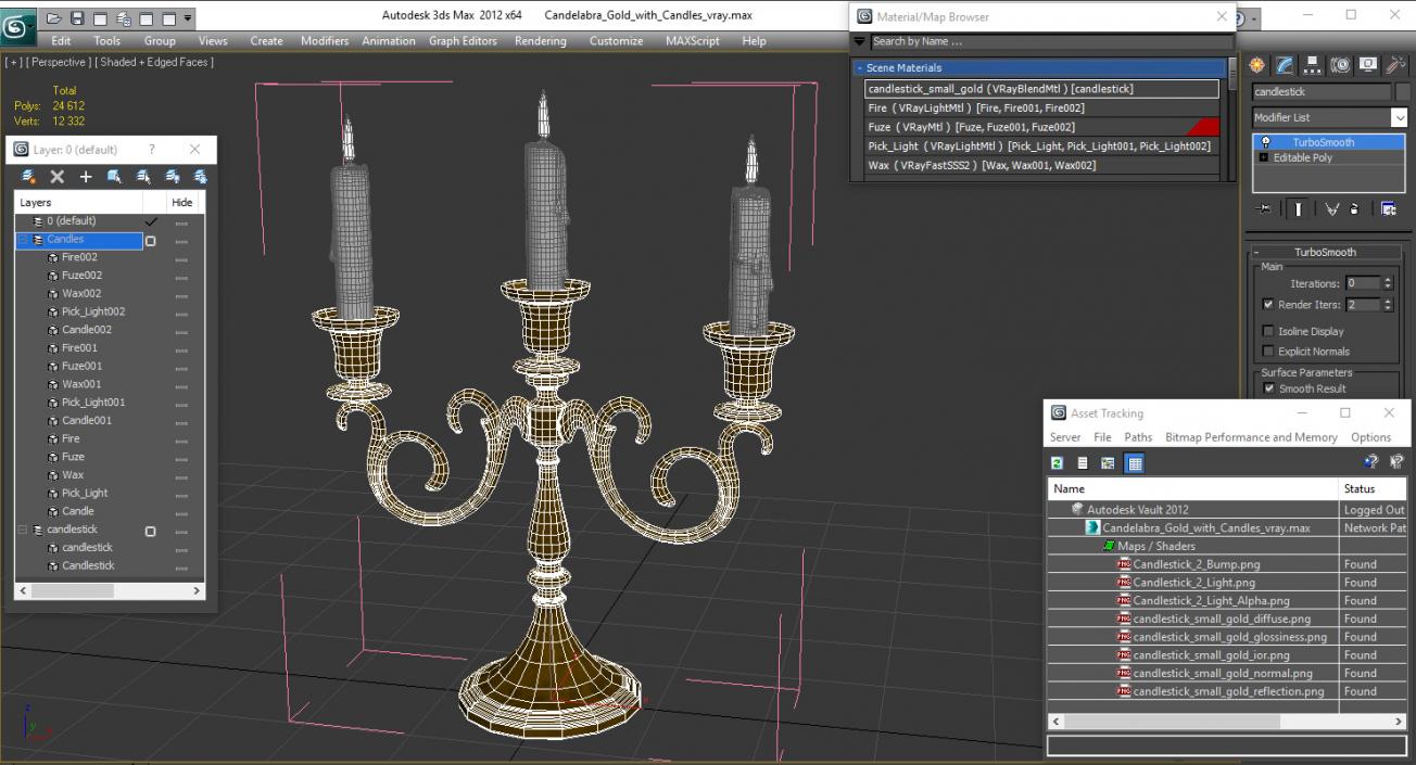 3D Candelabra Gold with Candles model