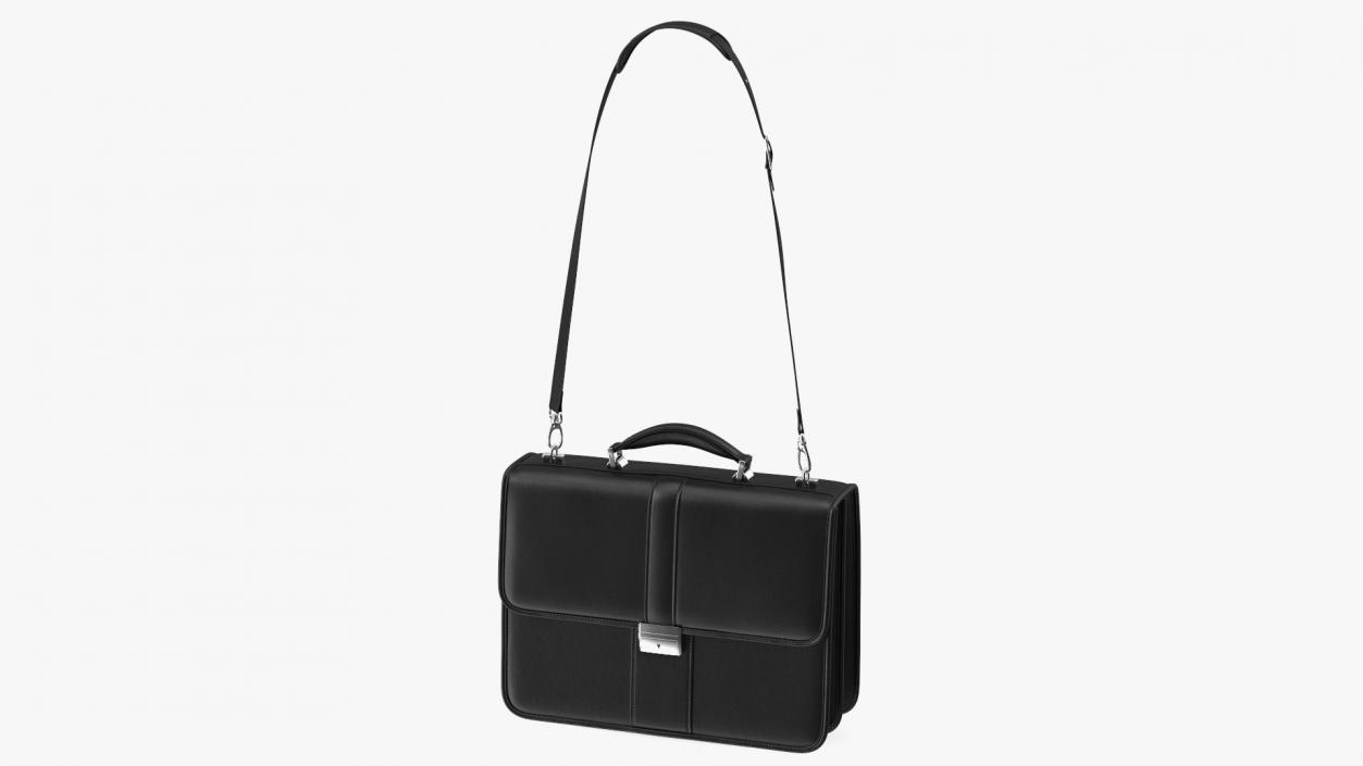 3D Classic Leather Briefcase Black