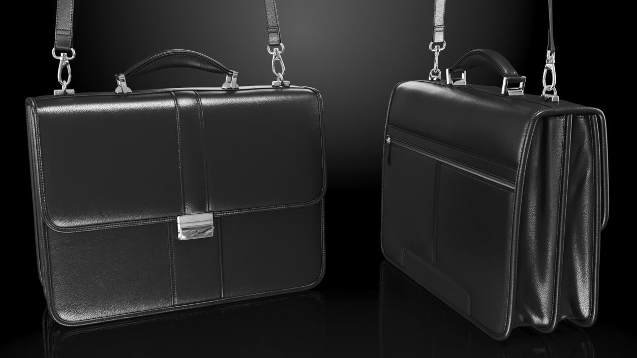 3D Classic Leather Briefcase Black