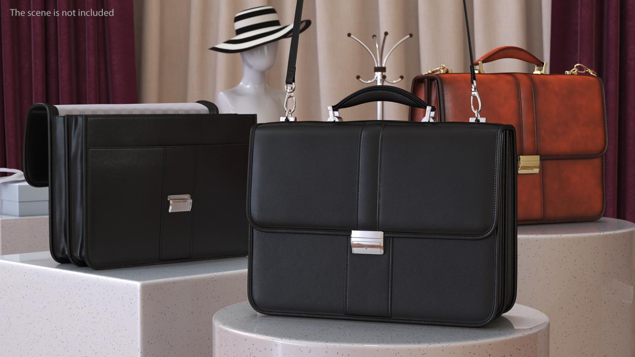 3D Classic Leather Briefcase Black