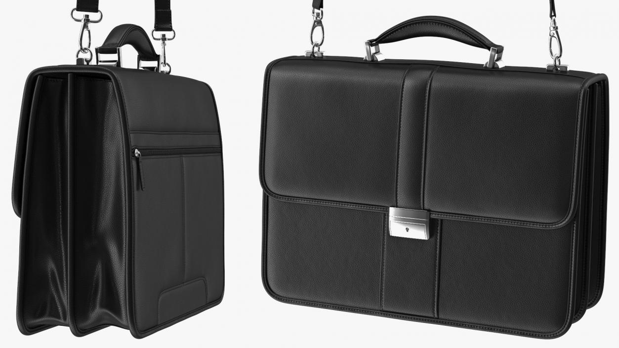 3D Classic Leather Briefcase Black