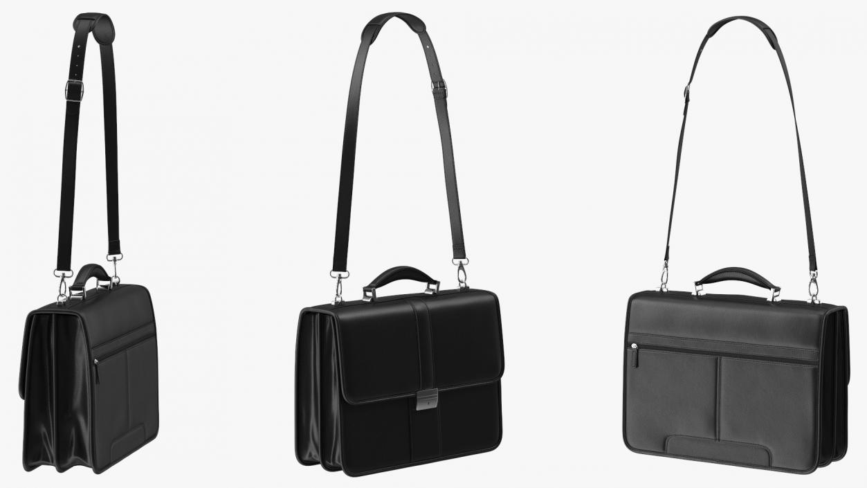 3D Classic Leather Briefcase Black