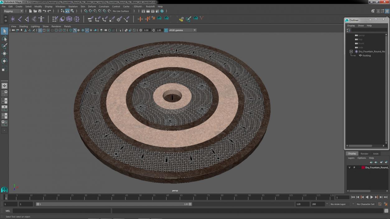 Dry Fountain Round No Water 3D